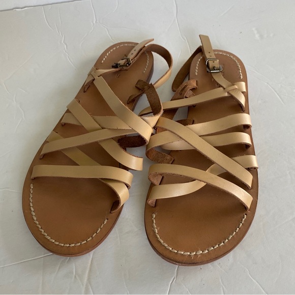 Zara Flat Sandals Tan Leather Straps Adjustable Buckle Ankle strap (39)8.5 - Picture 1 of 10